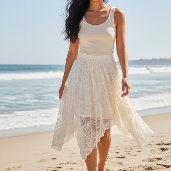 Dresses & Skirts - Lace Handkerchief Hem Skirt - Cream​​